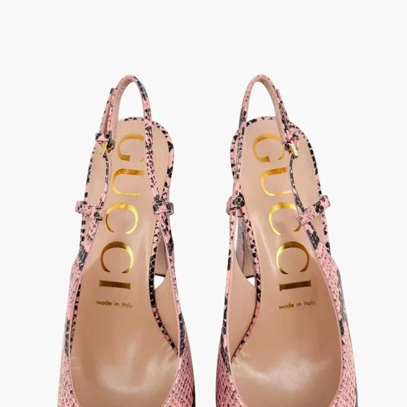 Gucci Baby 120 Horsebit Platform Pumps EU 38.5 US 8.5 Pink Python Slingback Heel - Picture 6 of 13